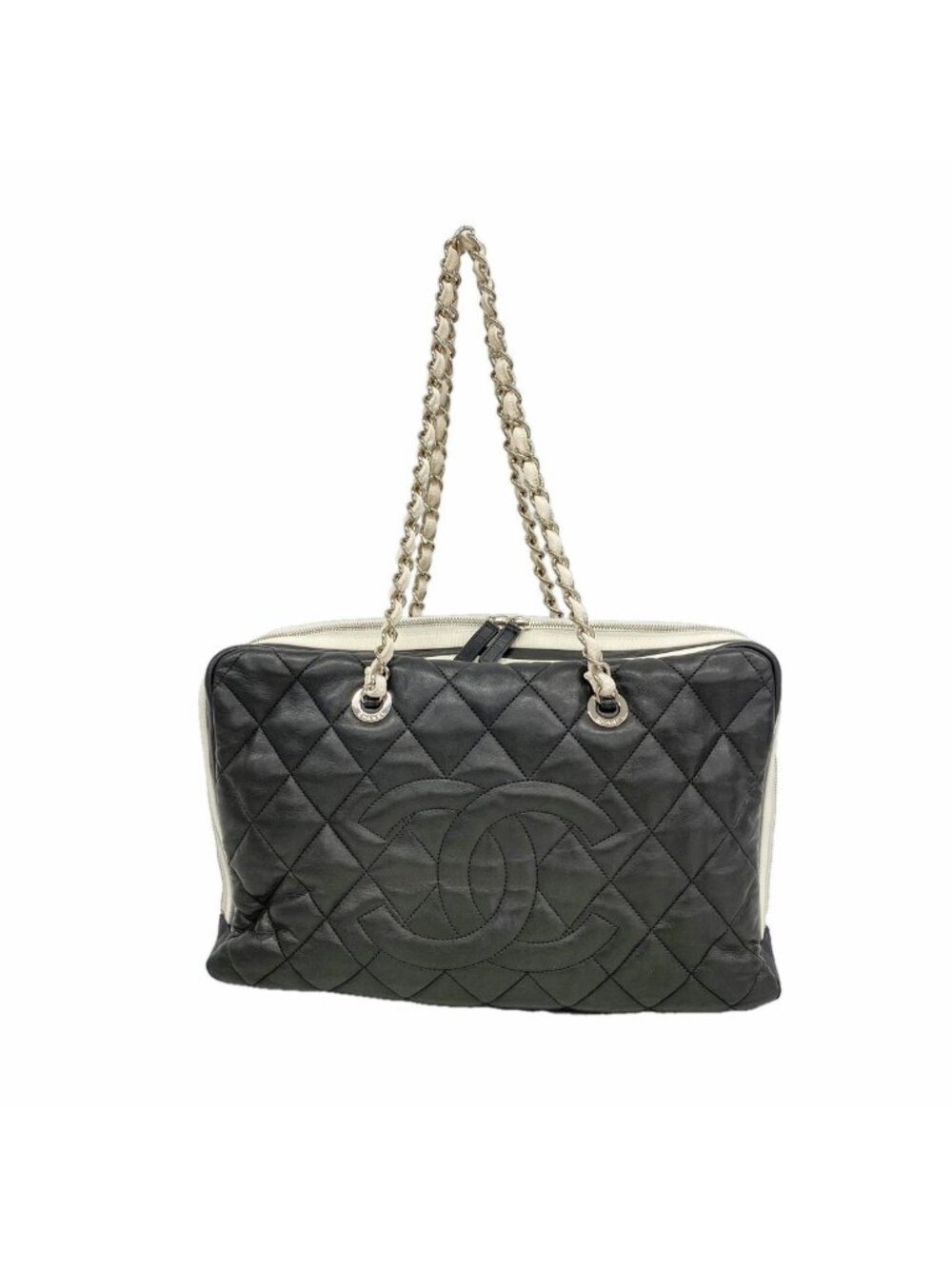 Chanel Chain Tote Bag Quilted Lambskin Black Silver